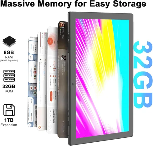 Vista 5 de Tablet Android 15 de 10 pulgadas con lápiz capacitivo de teclado, 8 GB de RAM 2 en 1 Tableta, incluye mouse y funda protectora, batería de 6000 mAh
