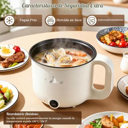 Vista 8 de Olla caliente eléctrica con vaporizador, cocina de fideos rápidos, olla caliente eléctrica interior de cerámica portátil de 1.8L