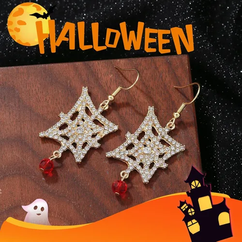 Vista 5 de 2 pares de aretes de Halloween, aretes colgantes de bruja blanca, aretes de fiesta de Halloween, aretes colgantes de gota de Halloween para mujeres