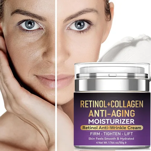 Vista 2 de Crema facial hidratante de retinol y colágeno, crema de retinol para cara con ácido hialurónico para antienvejecimiento y reparación de arrugas