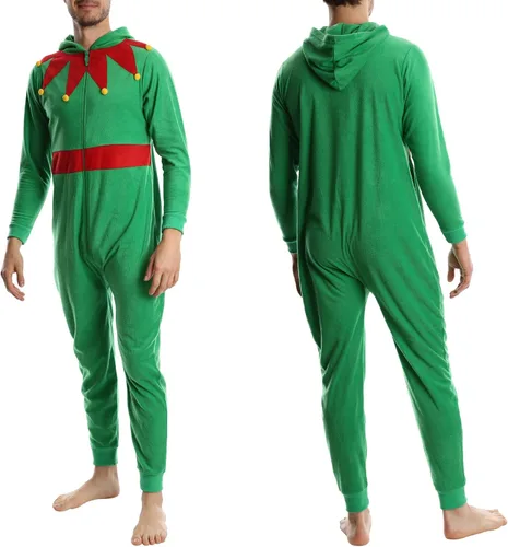 Vista 13 de SLEEPHERO Mono de forro polar para hombre, traje de unión con cremallera completa y capucha, pijama suave de una pieza para adultos Reno divertido