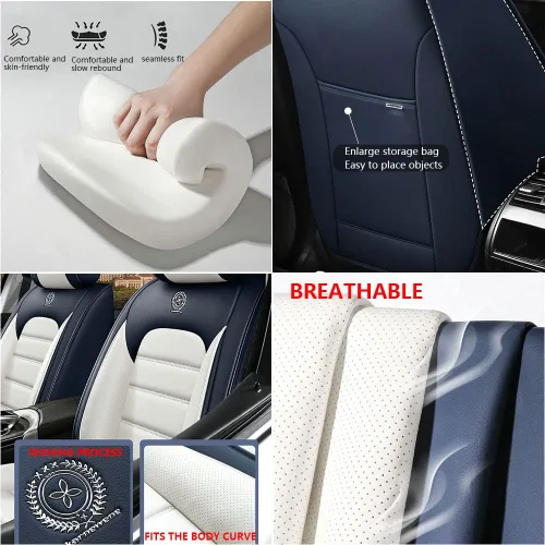Vista 4 de Fundas de asiento de coche para Jeep Commander 2006-2010, funda de asiento de PU de cuero suave impermeable y transpirable con bolsillos