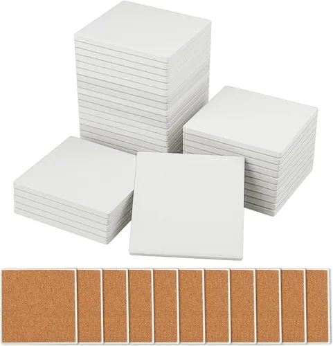 Vista 12 de 30 Pieces 3.75 Inch Hexagon Blank Ceramic Coasters, Unglazed Ceramic Tiles Coasters, Ceramic Tiles with Cork Backing Pads for Painting, DIY Crafts