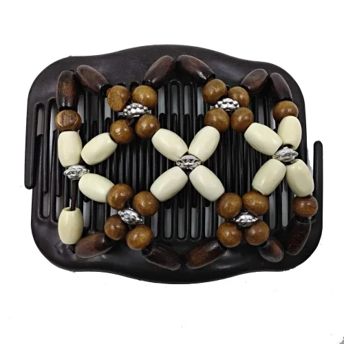 Vista 3 de LOVEF Peine de madera profesional para mujer, cuentas mágicas elásticas, clip de cuerda de cuerda de doble elástico, accesorios para peines-6 piezas