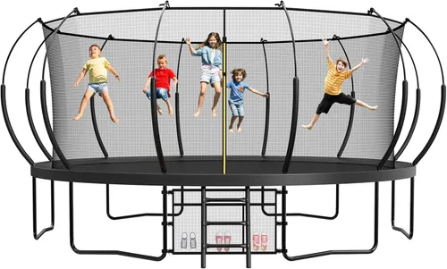 Vista 11 de Lyromix 12 14 15 16 pies, camas elásticas al aire libre para niños y adultos, trampolín de calabaza con postes curvos, trampolín recreativo con aro