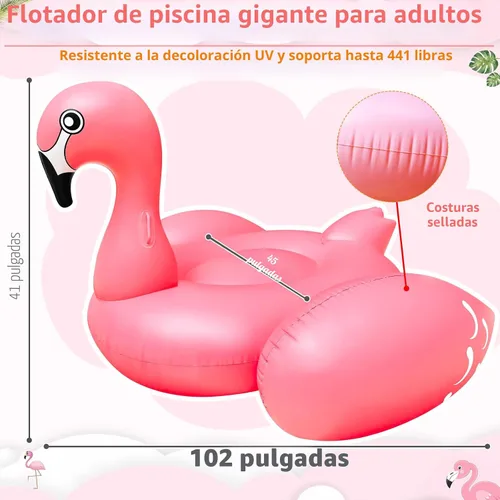 Vista 7 de TURNMEON Flotador inflable de flamenco gigante de 102 pulgadas, flotador inflable de verano para playa, piscina, fiesta, juguetes para montar, balsa