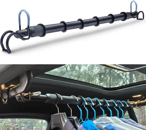 Vista 8 de Barra ajustable para colgar ropa de automóvil, de 30 a 50 pulgadas, barra de suspensión resistente para vehículos pequeños o medianos, armario
