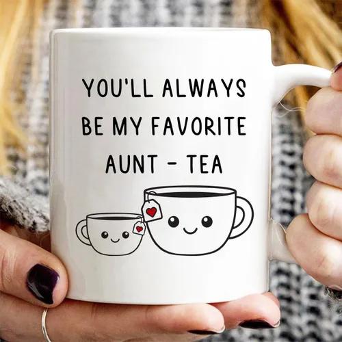 Vista 5 de Regalos de Navidad para tía, taza de té de mi tía favorita, taza divertida de la mejor tía de 11oz - Perfecta para cumpleaños, Navidad para tía