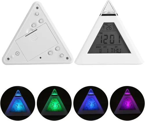 Vista 4 de TOPINCN Reloj despertador digital LED que cambia de color con termómetro LCD, luz nocturna, 8 sonidos de alarma, 7 opciones de color para niños