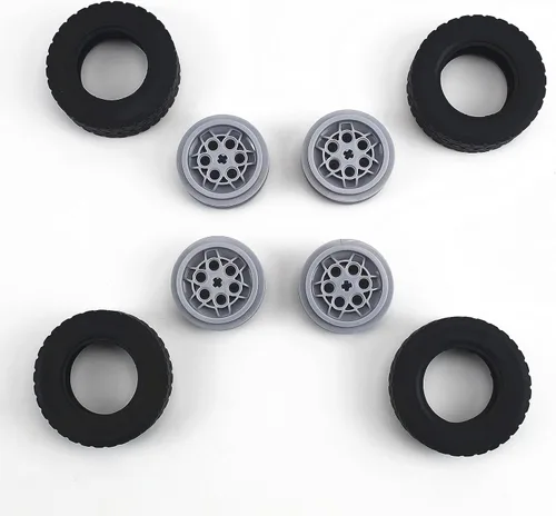 Vista 4 de Juego de neumáticos y ruedas técnicos compatibles con la marca principal Bloque de construcción de ladrillo Accesorios de juguete Piezas técnicas