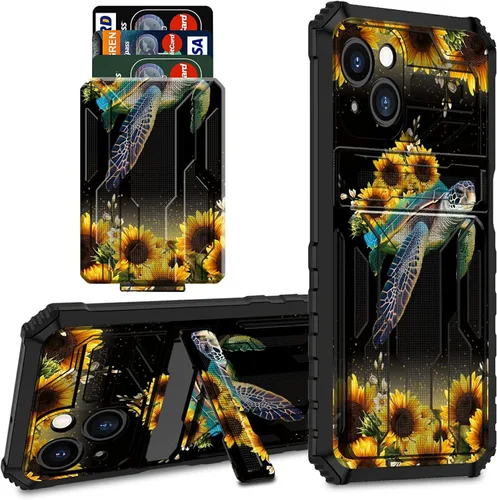 Vista 9 de Funda tipo cartera para iPhone 14 con soporte para tarjeta de crédito y soporte de doble capa de policarbonato duro de TPU suave para iPhone 14