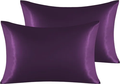 Vista 14 de NTBAY Paquete de 2 fundas de almohada estándar de satén para cabello y piel, lujosas y sedosas fundas de almohada con cierre de sobre, 20 x 26