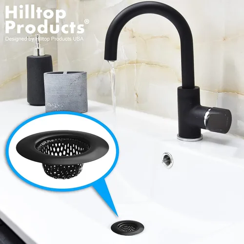 Vista 5 de Paquete de 2 - 2.25" Superior / 1" Cesta - Colador de Fregadero Negro para Baño, Utilidad, Fregadero de Servicio, Lavandería, Autocaravana y Lavabo