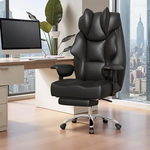 Vista 7 de Homall Silla de oficina de masaje grande y alta, silla de escritorio ergonómica reclinable con respaldo alto y reposabrazos acolchados ajustables