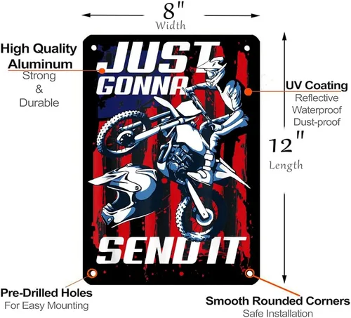 Vista 2 de Just Gonna Send It - Letrero de metal con la bandera estadounidense para motocross, motocross, motocross, motocross, bicicleta, para hogar, oficina