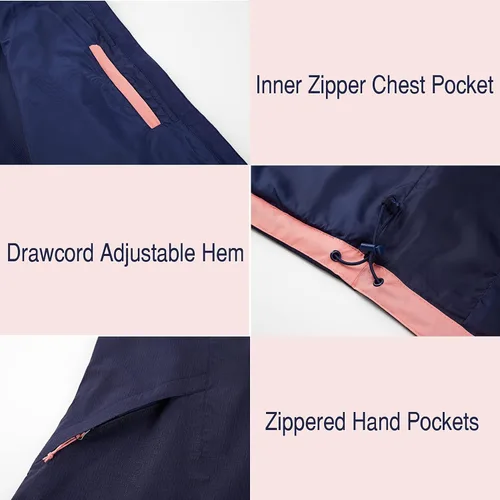 Vista 4 de ALPHA CAMP Chaqueta impermeable para mujer, transpirable, ligera, rompevientos para exteriores, con capucha, para senderismo, viajes