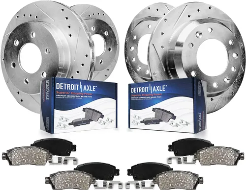 Vista 14 de Detroit Axle – Kit de frenos para VW Passat 15-21, rotores de freno de disco perforados y ranurados de 12.28 pulgadas delanteras y 10.70 pulgadas