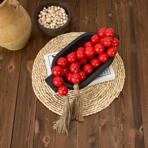 Vista 224 de OMISHE Guirnalda de cuentas de madera extra grande con cuentas de madera y borlas de 1.6 pulgadas de diámetro, cuentas decorativas rústicas de 41