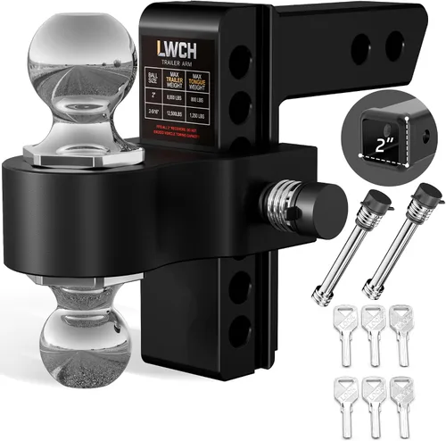 Vista 9 de Enganche de remolque ajustable rojo para receptor de 2 pulgadas, caída Receptor 2IN-Rojo