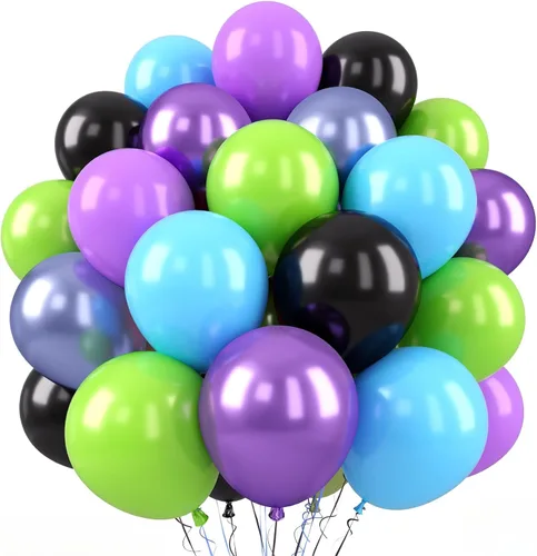 Vista 27 de 50 globos de Halloween, globos de 12 pulgadas, globos morados negros y anaranjados de 12 pulgadas, globos de confeti de murciélago, globos de látex