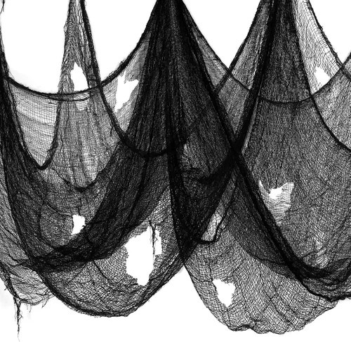 Vista 12 de Tela espeluznante negra de Halloween, 315 x 85 pulgadas, decoración de Halloween al aire libre, paño negro de gasa espeluznante, accesorios
