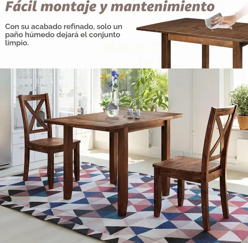 Vista 6 de Harper & Bright Designs Juego de mesa de comedor de madera de 3 piezas con 2 sillas con respaldo en X, juego de comedor de rincón de desayuno que
