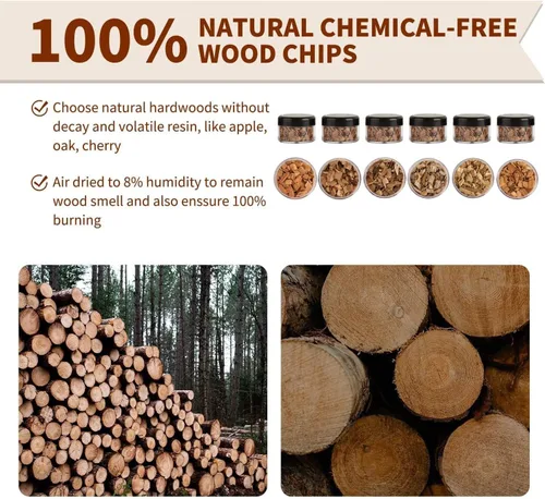 Vista 4 de 6 astillas de madera para ahumar, chips de madera para ahumar cócteles, chips de infusor de humo para bebidas, incluye virutas de madera
