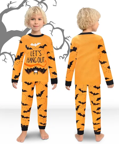 Vista 6 de KOBERO Pijamas de Halloween 100% algodón para niños y niñas de 18 meses-12 años