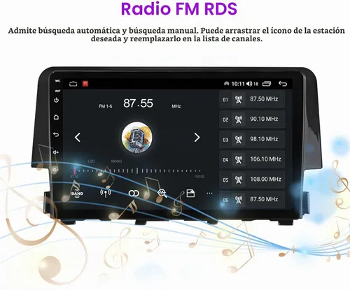 Vista 4 de Estéreo de radio de coche Android para Honda Civic 2016-2021 unidad Biorunn 9 pulgadas GPS inalámbrico con cable de coche Android Auto pantalla