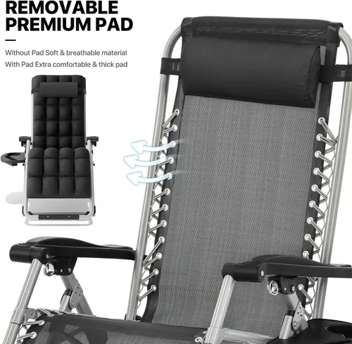 Vista 5 de MoNiBloom Silla reforzada de gravedad cero, tumbona plegable para piscina y playa, tumbona de bronceado portátil con cojín, reposacabezas y bandeja