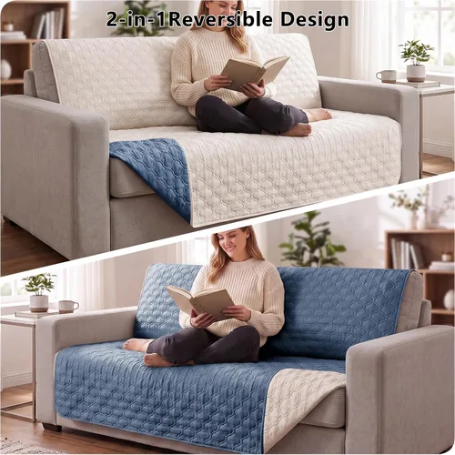 Vista 4 de Manta impermeable para cama, funda reversible para sofá de perro, protector de muebles para mascotas, lavable a máquina, tamaño King
