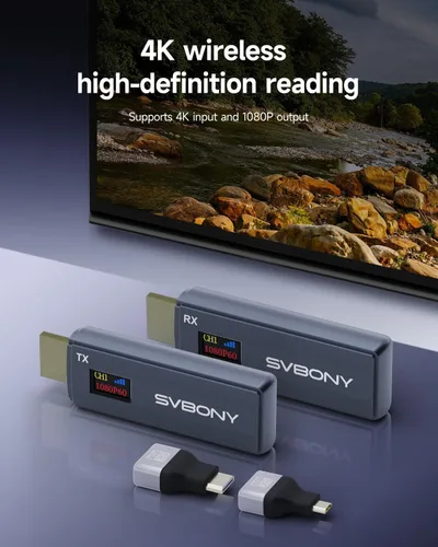Vista 10 de SVBONY Transmisor y receptor HDMI inalámbrico, transmisor de pantalla LED de 5.8G, salida de video Ultra HD de 1080P/60Hz, extensor HDMI inalámbrico