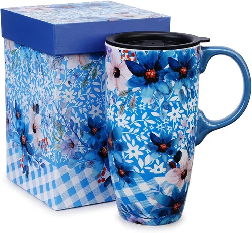 Vista 27 de DUSVALLY Taza de viaje de cerámica de 17 onzas con tapa y asa, taza de café 17oz