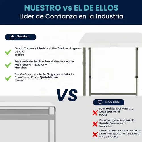 Vista 6 de Flash Furniture Mesa rectangular de plástico plegable de 4 pies con patas ajustables y asa de transporte, mesa de banquete portátil biplegable