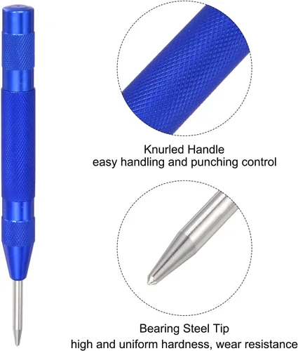 Vista 3 de uxcell Perforadora central automática, perforadora de agujero central con resorte de 5 pulgadas, herramienta de mano ajustable azul para madera Azul