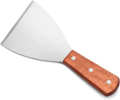 Vista 3 de New Star Foodservice 38309 Rascadores de parrilla de borde inclinado con mango de madera, 4 x 8.5 pulgadas