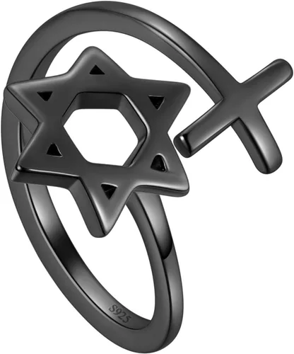 Vista 60 de Jewmon Anillo de plata de ley con estrella de David para mujer – Anillo ajustable Magen David – Amuleto Wicca – Regalos judíos