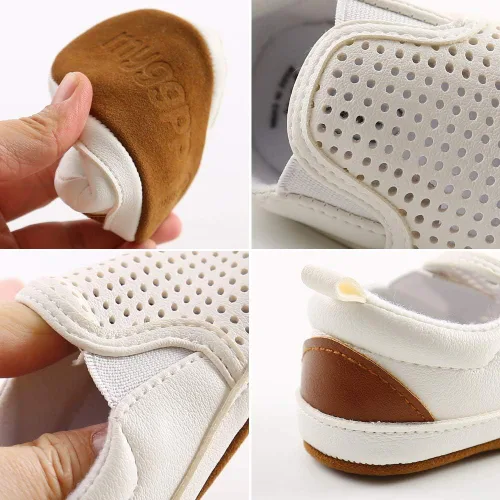 Vista 5 de Meckior - Zapatos para recién nacidos tipo mocasines de lona con suela suave para recién nacidos bebés niños y niñas que estén dando sus primeros