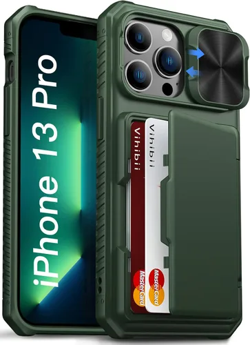 Vista 17 de Vihibii Funda para iPhone 13 Pro Max/iPhone 12 Pro Max con tarjetero (4 tarjetas) [bloqueo RFID] y cubierta de cámara deslizante, protección contra