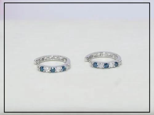 Vista 2 de Dazzlingrock Collection Alternate Round Gemstone & Diamond Huggies Hoop Hinged Post Earrings for Women in Gold