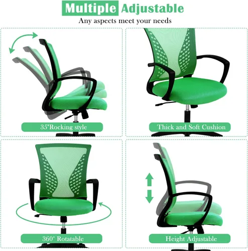 Vista 7 de Silla de oficina, silla de escritorio ergonómica, silla de computadora de malla con respaldo medio, silla de computadora con soporte lumbar, silla