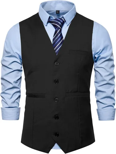 Vista 2 de AOYOG Chaleco formal de negocios para hombre, 5 botones, ajuste regular, para traje o esmoquin