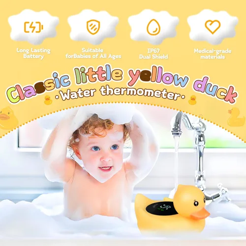 Vista 7 de Termómetro de baño para bebé, termómetro digital flotante de agua con pantalla LED y alertas de temperatura de color, juguete de baño recargable