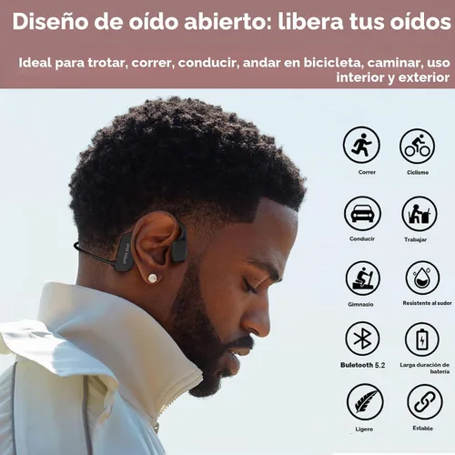 Vista 2 de Auriculares inalámbricos de conducción ósea con carga magnética, auriculares de oreja abierta Bluetooth 5.3 con micrófono, auriculares deportivos a