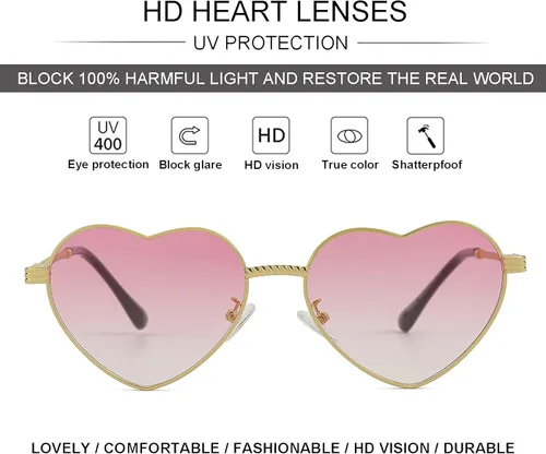 Vista 3 de NIDOVIX Lindos lentes de sol de corazón para mujer marco de metal de moda lentes de protección UV400