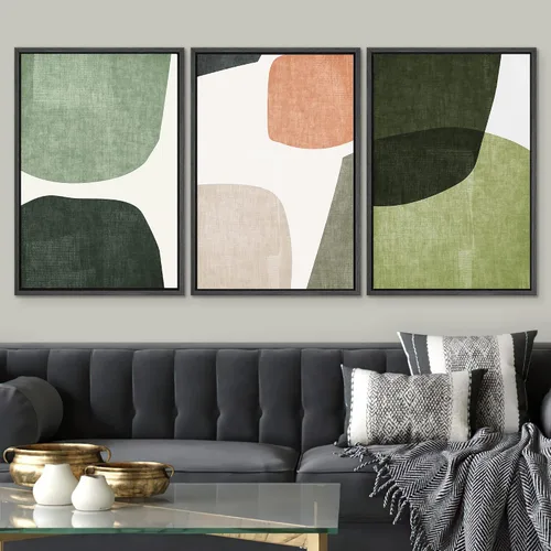 Vista 559 de SIGNWIN Lienzo enmarcado para pared, juego de arte pastel con cadena montañosa, bosque, niebla, naturaleza silvestre, ilustraciones modernas, arte