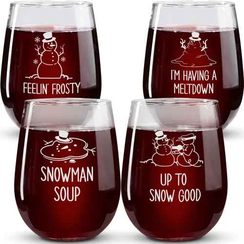 Vista 12 de Copas de vino de Navidad – Vaso de supervivencia navideño, está empezando a costar mucho como copas de vino sin tallo de Navidad, juego de 2 copas