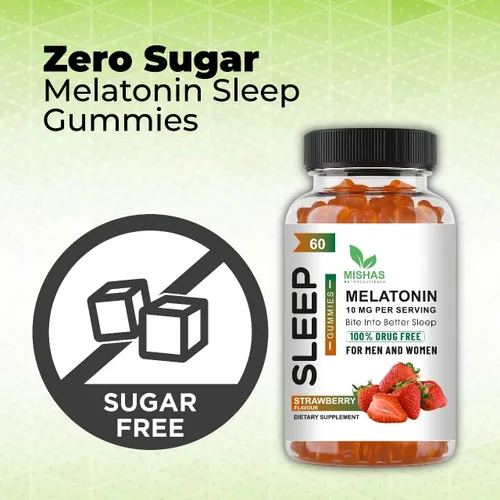 Vista 4 de Mishas Nutraceuticals - Gomitas de melatonina para adultos, suplemento de melatonina de 10 mg, 60 gomitas con sabor a fresa, proporciona hasta 30