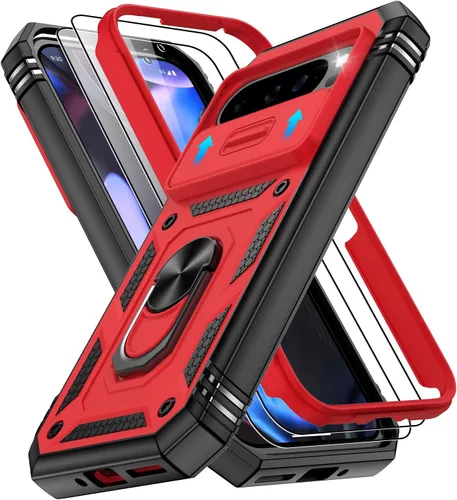 Vista 130 de Gritup Funda para Google Pixel 6 con cubierta deslizante para cámara y protector de pantalla (2 unidades), soporte de anillo giratorio 360°, funda
