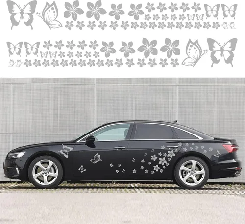Vista 8 de Calcomanía de coche con diseño de mariposa y flores, divertida pegatina DIY impermeable para puerta, capó, parachoques, ventanas de coche